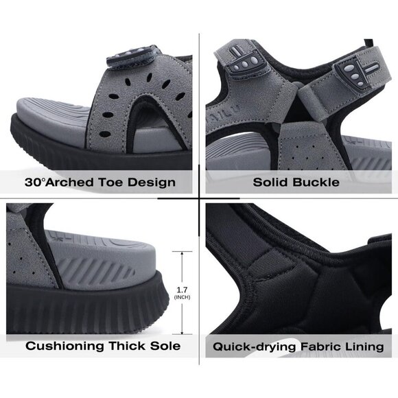 Casual Hiking Sandals Men\'s Gray Athletic Cushioned Walking Fisherman Shoes